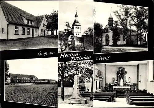 Ak Hopsten Breischen in Westfalen, Kirche, Inneres, Denkmal, Feld, Gasthof