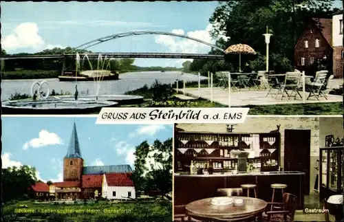 Ak Steinbild Kluse im Emsland, Brücke über Ems. Terrasse, Gasthof von Hans Gansefurth