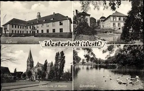 Ak Westerholt Herten im Ruhrgebiet, Rathaus, Schloss, Teich, Pfarrkirche St. Martin
