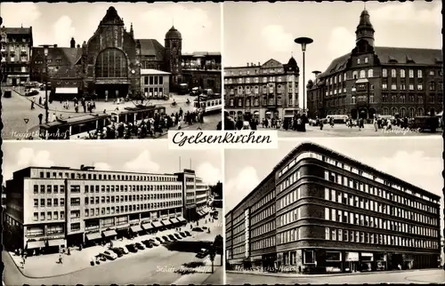 Ak Gelsenkirchen, Hauptbahnhof, Sparkasse, Hauptpost, Hans Sachs Haus