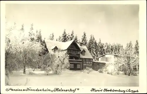 Ak Oberbärenburg Altenberg im Erzgebirge, Pension und Fremdenheim Helenenhof, Winter