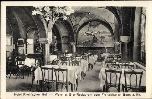 Ak Bonn in Nordrhein Westfalen, Hotel Rheinischer Hof, Restaurant zum Franziskaner, Innenansicht