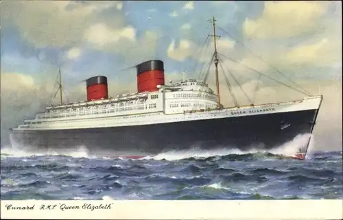 Künstler Ak Dampfschiff RMS Queen Elizabeth, Cunard Line