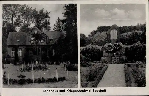 Ak Boostedt in Schleswig Holstein, Landhaus, Kriegerdenkmal