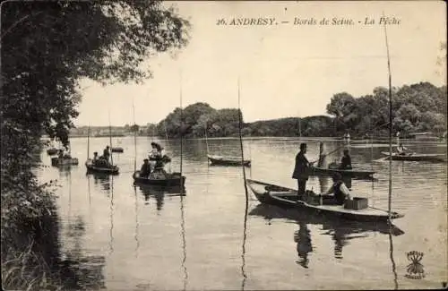 Ak Andresy Yvelines, Bords de la Seine, La Peche