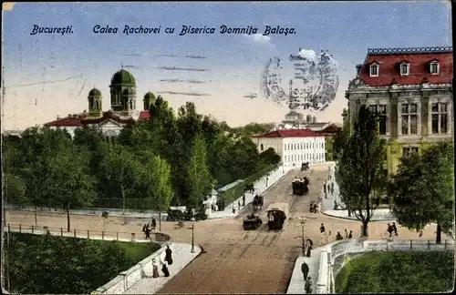 Ak București Bukarest Rumänien, Calea Rahovei cu Biserica Domnita Balasa