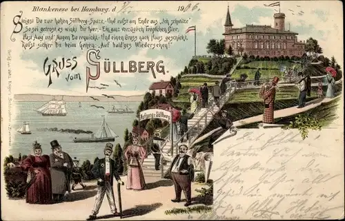 Litho Hamburg Altona Blankenese, Süllberg, Gasthaus