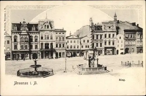 Ak Broumov Braunau Region Königgrätz, Ring, Brunnen, Geschäfte