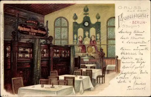 Litho Berlin Spandau, Gasthaus Franziskaner, Am Bogen 5, Innenansicht