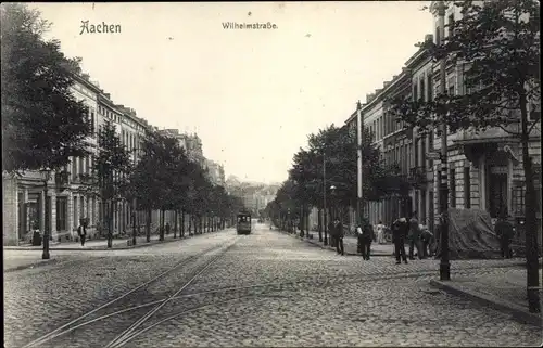 Ak Aachen in Nordrhein Westfalen, Wilhelmstraße, Straßenbahn