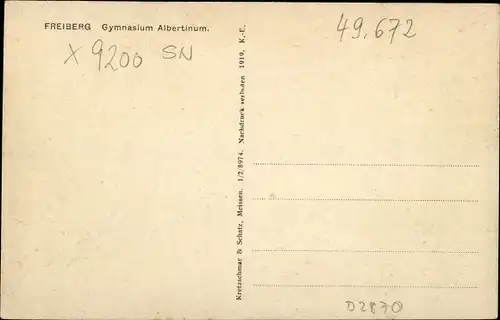 Ak Freiberg im Kreis Mittelsachsen, Straßenpartie mit Blick zum Gymnasium Albertinum