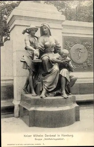 Ak Alsterinsel Hamburg Altstadt, Kaiser Wilhelm Denkmal, Gruppe Wohlfahrtsgesetze