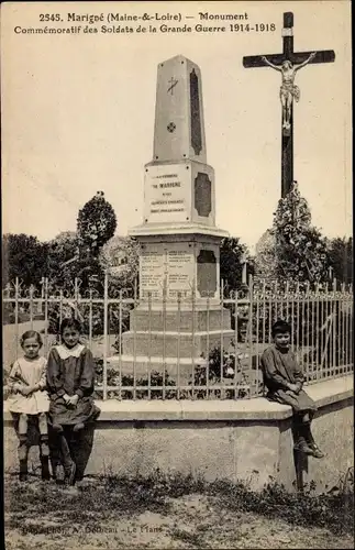 Ak Marigné Maine et Loire, Monument Commemoratif des Soldats de la Grande Guerre, 1914-1918