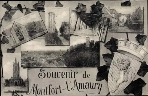 Wappen Ak Montfort l'Amaury Yvelines, L'Eglise, Vue generale, Souvenir