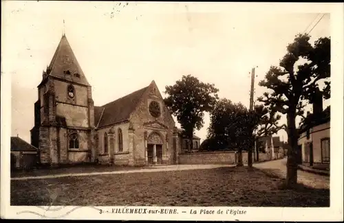 Ak Villemeux Eure et Loir, La Place de l'Eglise