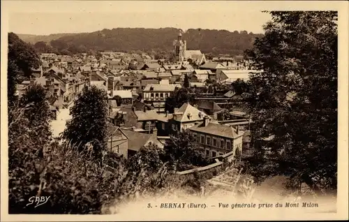 Ak Bernay Eure, Vue generale prise de Mont Milon