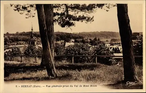 Ak Bernay Eure, Vue generale prise du Val de  Mont Milon