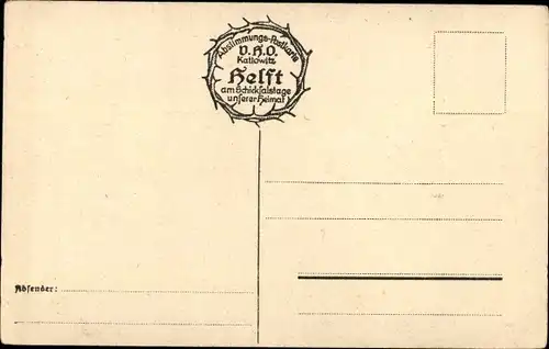 Künstler Ak Schlesien, Die alte Heimat, Zeche, Kirche, Borsig, Eichendorff, Abstimmungskarte