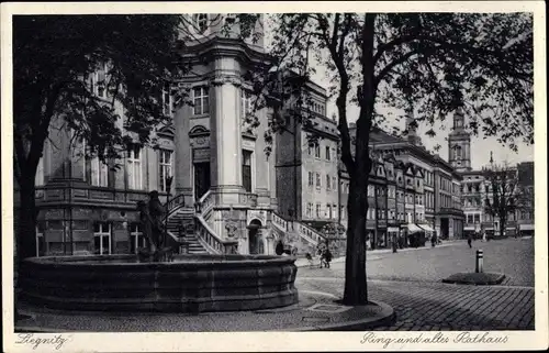 Ak Legnica Liegnitz Schlesien, Ring und altes Rathaus