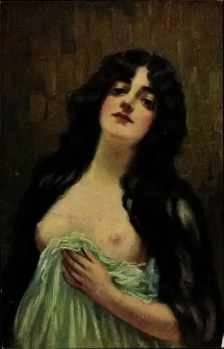Künstler Ak Wink, W., Dein, Frauenakt, Frau mit langen dunklen Haaren, Busen