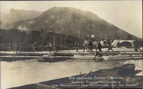 Ak Isonzo Offensive, Deutsche Truppenabteilungen überschreiten Pontonbrücke