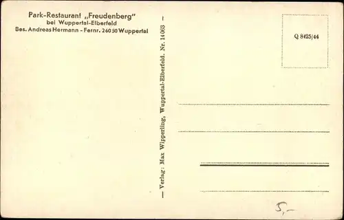 Ak Elberfeld Wuppertal, Park Restaurant Freudenberg, Inh. Andreas Hermann