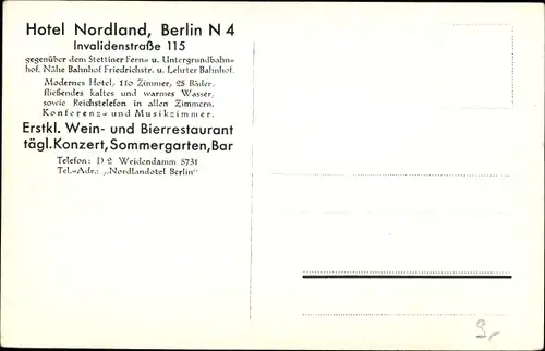 Ak Berlin Mitte, Hotel Nordland, Bar, Invalidenstraße 115