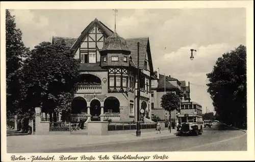 Ak Berlin Zehlendorf, Berliner Straße Ecke Charlottenburger Straße, Omnibus