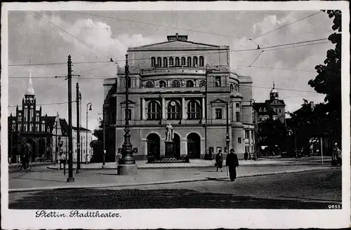 Ak Szczecin Stettin Pommern, Stadttheater, Straßenansicht