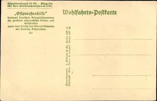 Ak Domnowo Domnau Ostpreußen, Das niedergebrannte Viertel am Marktplatz, Kriegszerstörungen, WK I