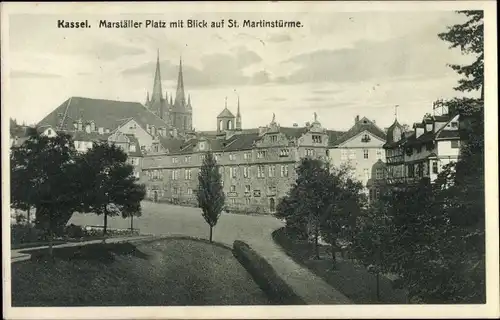 Ak Kassel in Hessen, Marställer Platz mit Blick auf St. Martinstürme