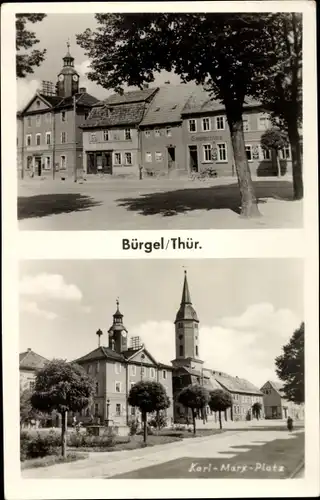 Ak Bürgel in Thüringen, Gambrinus, Karl Marx Platz