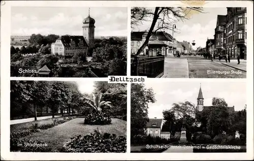 Ak Delitzsch in Sachsen, Schloss, Im Stadtpark, Eilenburger Straße, Gedächtniskirche