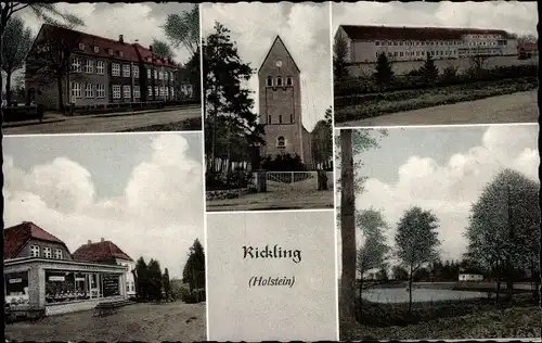 Ak Rickling im Kreis Segeberg, Stadtpartie, Kirche, Altersheim