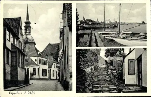 Ak Kappeln an der Schlei, Straßenpartie, Boote, Pflasterweg