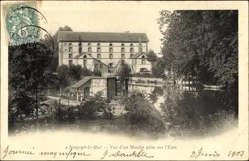 Ak Nogent le Roi Eure et Loir, Vue d'un Moulin prise sur l'Eure
