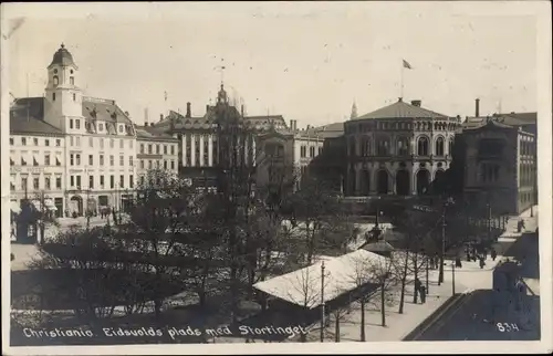 Ak Kristiania Christiania Oslo Norwegen, Eidsvolds plads med Stortinget