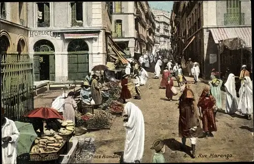 Ak Algier Alger Algerien, Place Randon, Rue Marengo