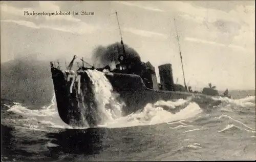 Ak Deutsches Kriegsschiff, Hochseetorpedoboot im Sturm