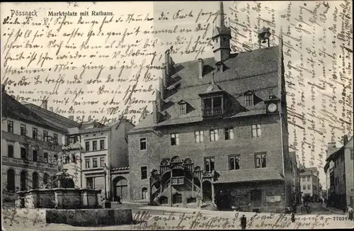 Ak Pößneck in Thüringen, Marktplatz, Rathaus