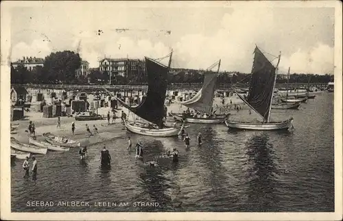 Ak Ostseebad Ahlbeck Heringsdorf auf Usedom, Leben am Strand, Segelboote