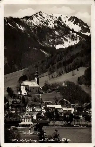 Ak Ruhpolding im Kreis Traunstein Oberbayern, Teilansicht mit Kirche und Hochfelln