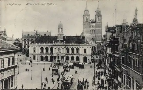 Ak Magdeburg an der Elbe, Markt mit Rathaus