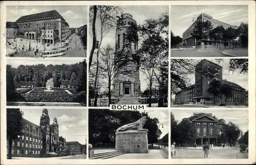 Ak Bochum im Ruhrgebiet, Hauptpost, Ruhrknappschaft, Turm, Denkmal, Park