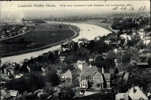 Ak Dresden Loschwitz Weißer Hirsch, Blick vom Luisenhof nach Dresden und Loschwitz Ufer