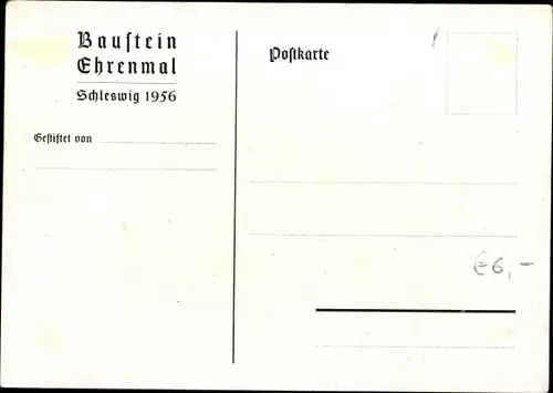 Künstler Ak Schleswig an der Schlei, Baustein Ehrenmal 1956