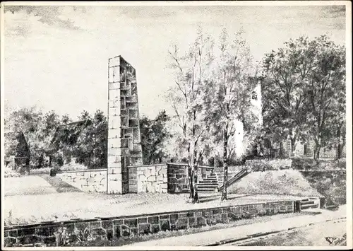 Künstler Ak Schleswig an der Schlei, Baustein Ehrenmal 1956