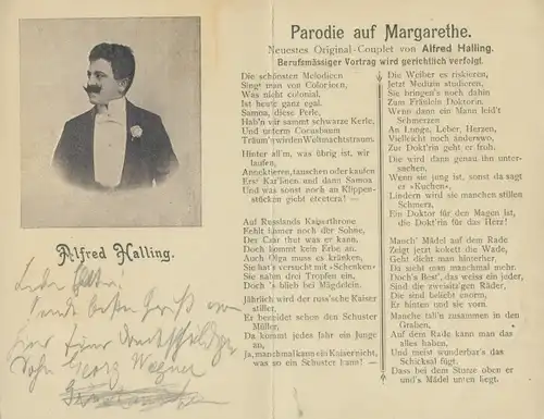 Klapp Lied Ak Parodie auf Margarethe, Dichter Alfred Halling, Portrait