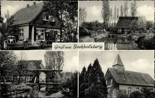 Ak Bookholzberg Ganderkesee in Niedersachsen, Gasthof, Kirche, Brücke