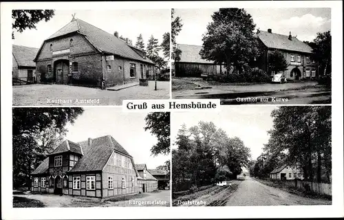 Ak Hemsbünde Kreis Rotenburg, Gasthof zur Kurve, Bürgermeister, Kaufhaus von Otto Amtsfeld
